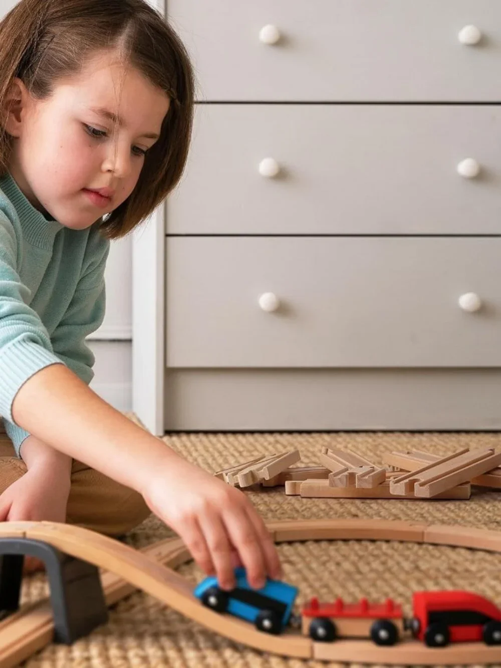 Premium Wooden Train Track Set | 52-Piece Expandable 18FT Railway System | Kids